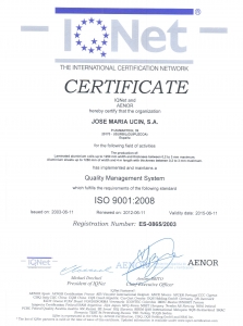 IQNET AENOR Certificate UCIN Aluminio