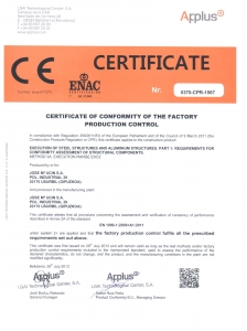 Marcado CE norma 1090 Certificate Conformity Factory Production Control